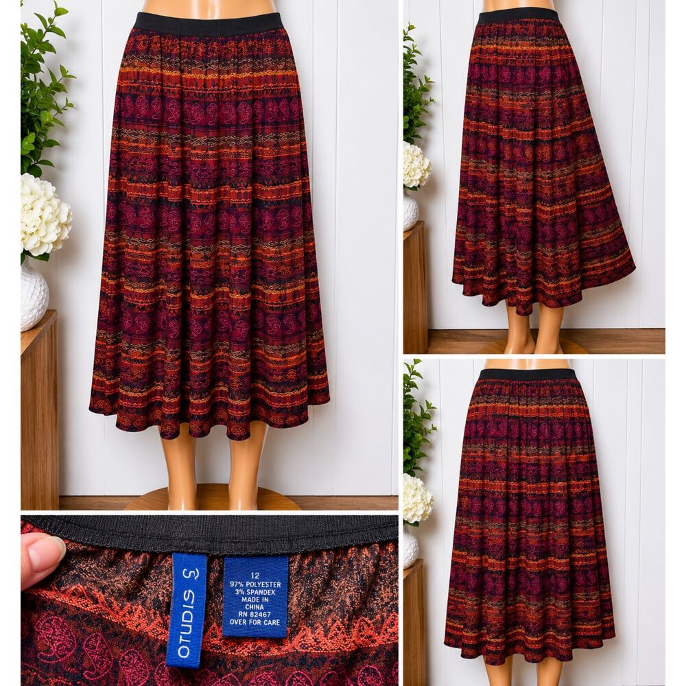 Vintage Studio 1940s Style Paisley Midi Skirt Womens Size 12 Boho